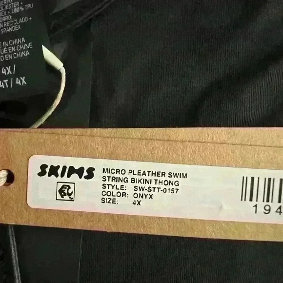 Skims Swim Micro String Thong Faux Leather Onyx 4X - Picture 5 of 6
